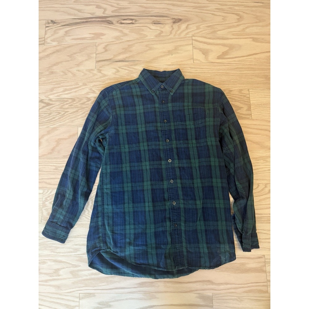 L.L.Bean Flannel Shirt Mens M Tall Black Watch Plaid Green Blue Button Down